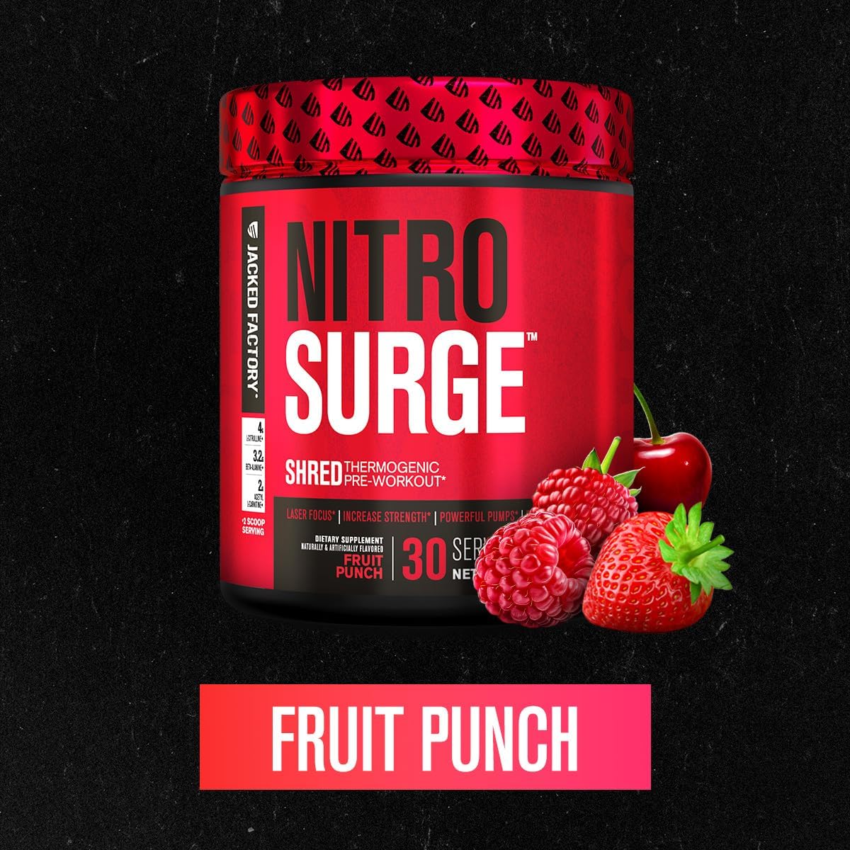 NITROSURGE Shred Pre Workout Supplement - Energy Booster, Strength Gains, Focus, Pumps - Nitric Oxide & PreWorkout Powder - Fruit Punch, 30 Servings