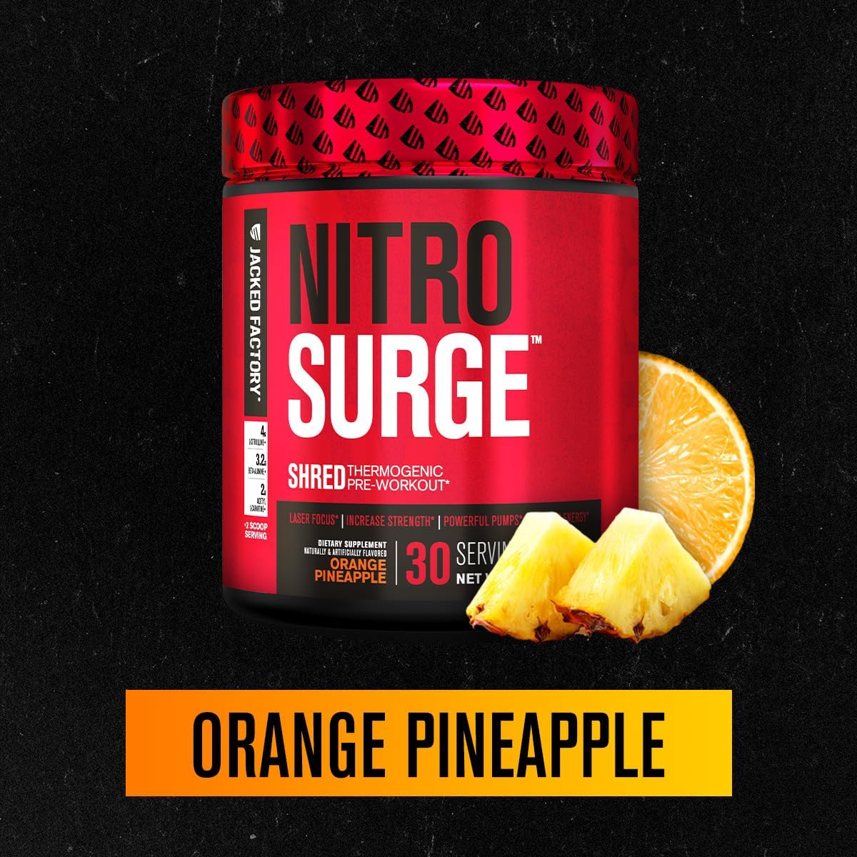 NITROSURGE Shred Pre Workout Supplement by Jacked Factory - Energy Booster, Strength Gains, Focus, Pumps - Nitric Oxide & PreWorkout Powder - 30 Servings, Orange Pineapple Flavor