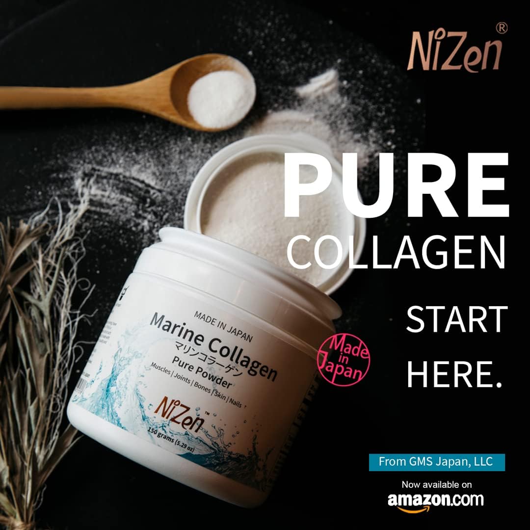 Nizen Marine Collagen Peptides Powder Supplement, Japanese-Made Hydrolyzed Amino Acids, Unflavored 5.29oz