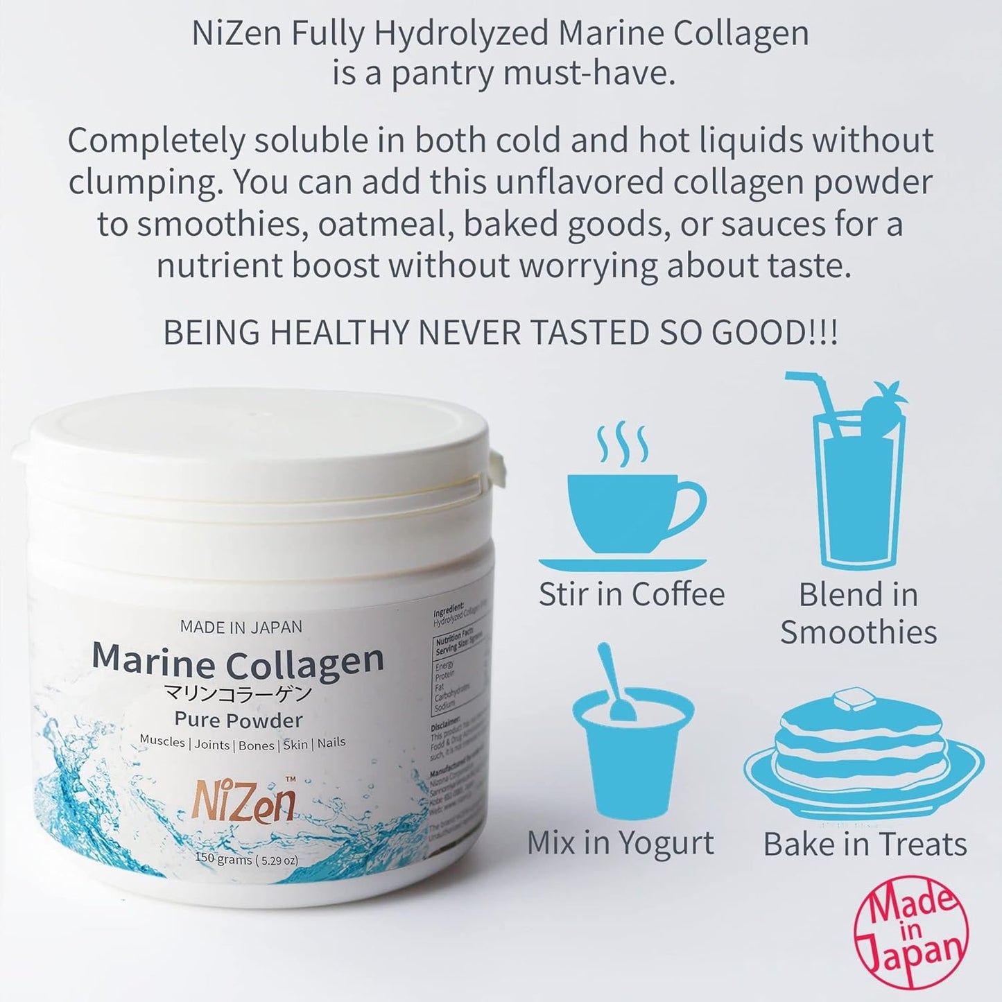 Nizen Marine Collagen Peptides Powder Supplement, Japanese-Made Hydrolyzed Amino Acids, Unflavored 5.29oz