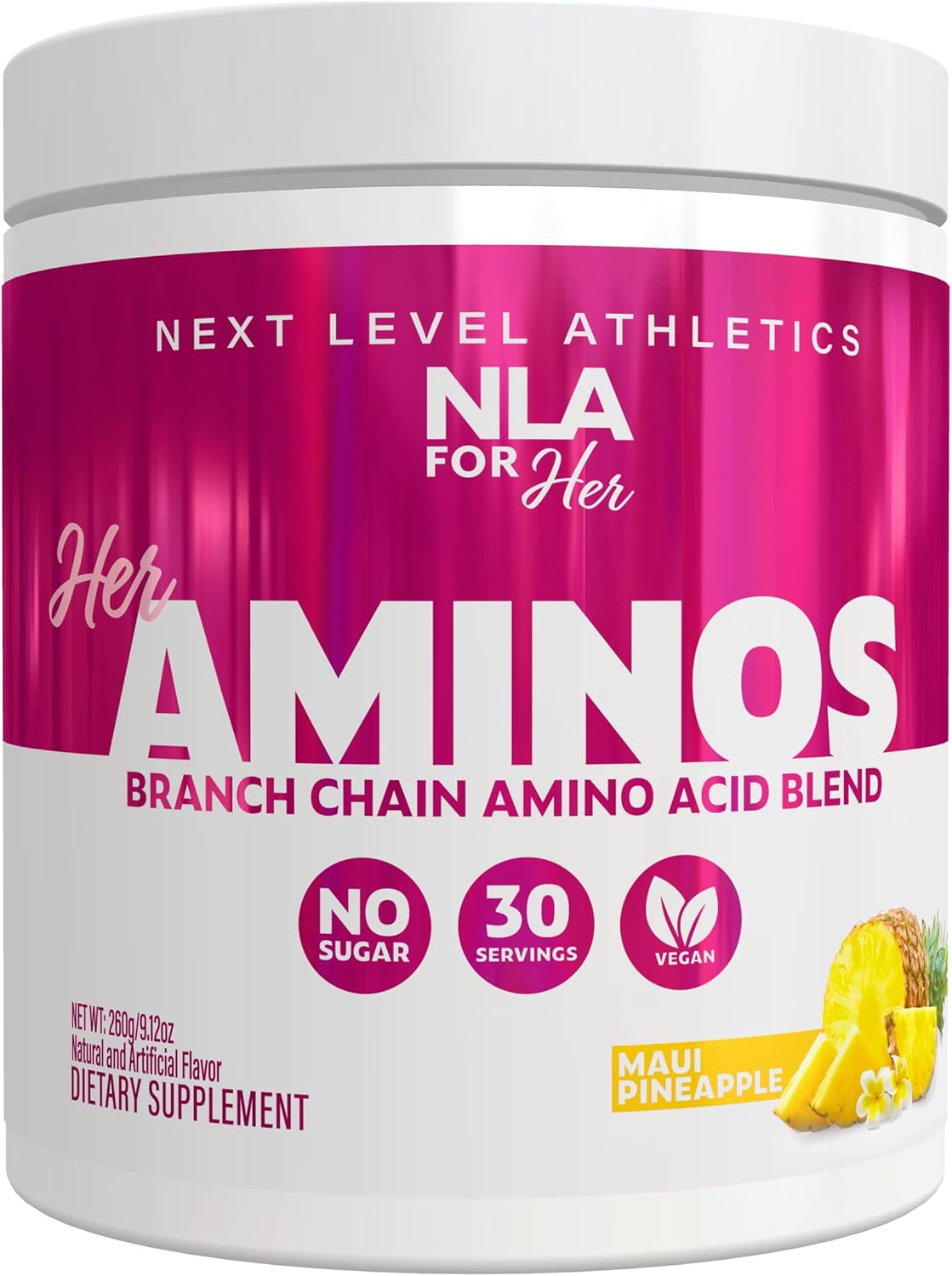 NLA for Her Her Aminos Maui Pineapple BCAA Amino Acid Blend - 30 Servings, Supports Endurance, Lean Muscle, Hydration, Recovery - Vegan, GF, Low Calorie