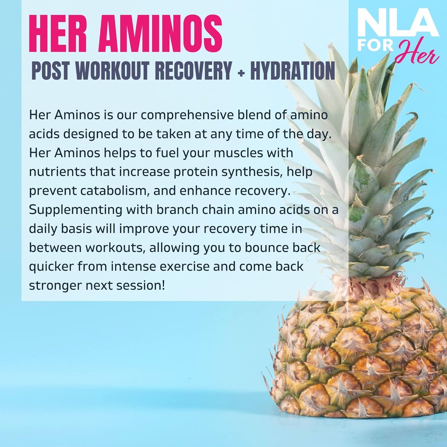 NLA for Her Her Aminos Maui Pineapple BCAA Amino Acid Blend - 30 Servings, Supports Endurance, Lean Muscle, Hydration, Recovery - Vegan, GF, Low Calorie