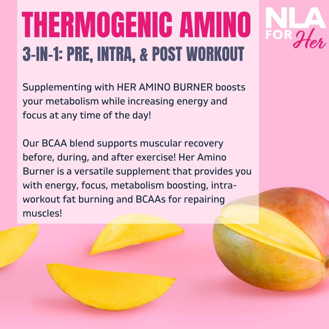 NLA for Her Mango Passion Thermogenic Amino Workout Booster - Women's Pre, Post & Intra with BCAA, Caffeine, Electrolytes - Sugar Free, Vegan - 30 Servings