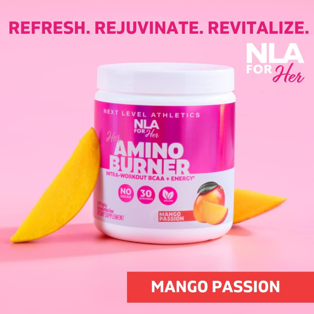 NLA for Her Mango Passion Thermogenic Amino Workout Booster - Women's Pre, Post & Intra with BCAA, Caffeine, Electrolytes - Sugar Free, Vegan - 30 Servings