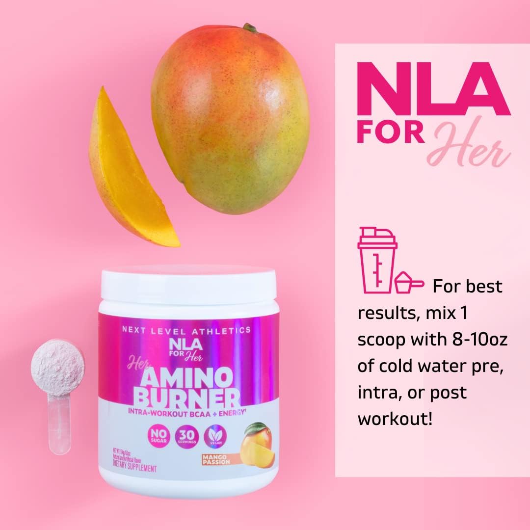 NLA for Her Mango Passion Thermogenic Amino Workout Booster - Women's Pre, Post & Intra with BCAA, Caffeine, Electrolytes - Sugar Free, Vegan - 30 Servings
