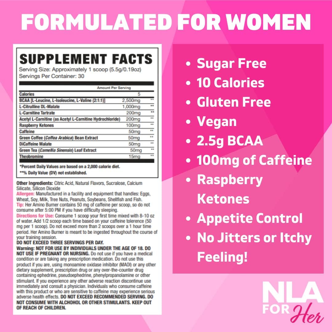 NLA for Her Mango Passion Thermogenic Amino Workout Booster - Women's Pre, Post & Intra with BCAA, Caffeine, Electrolytes - Sugar Free, Vegan - 30 Servings