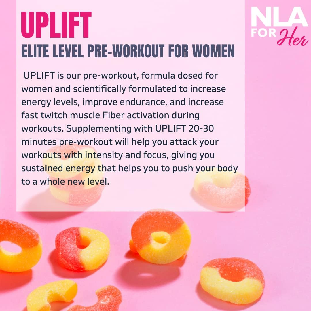 NLA for Her Pre/Intra Workout Stack with Her Thermogenic Amino Mango Passion and Uplift Max Pre Workout Sour Peach Rings