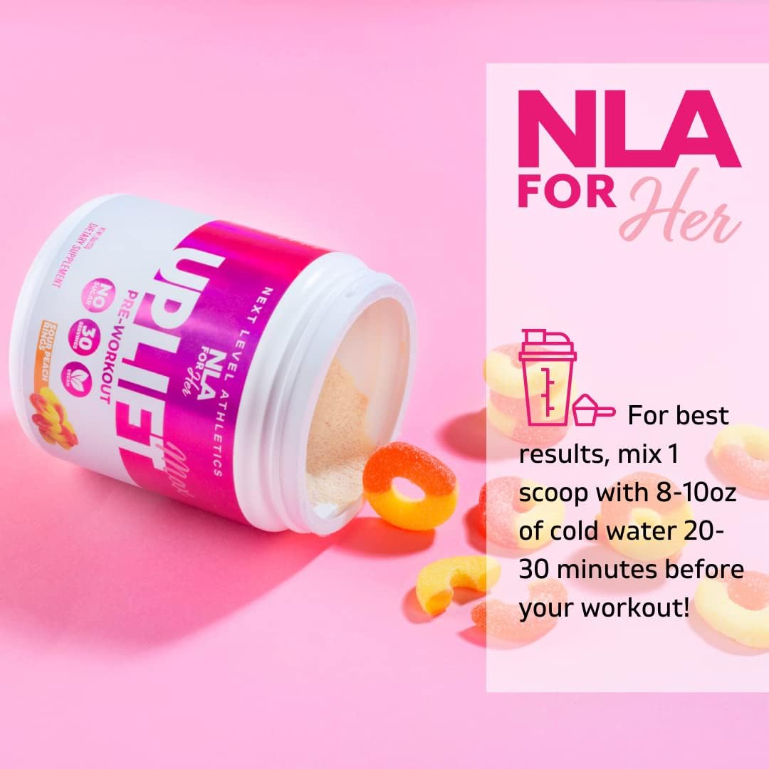 NLA for Her Pre/Intra Workout Stack with Her Thermogenic Amino Mango Passion and Uplift Max Pre Workout Sour Peach Rings