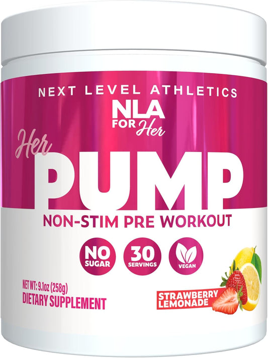 NLA for Her Pump Non-Stim Pre-Workout - Strawberry Lemonade (30 Servings) - Boost Blood Flow, Focus, Vascularity, Athletic Performance - No Crash! (Stim-Free, Vegan, GF, 15 Cals)