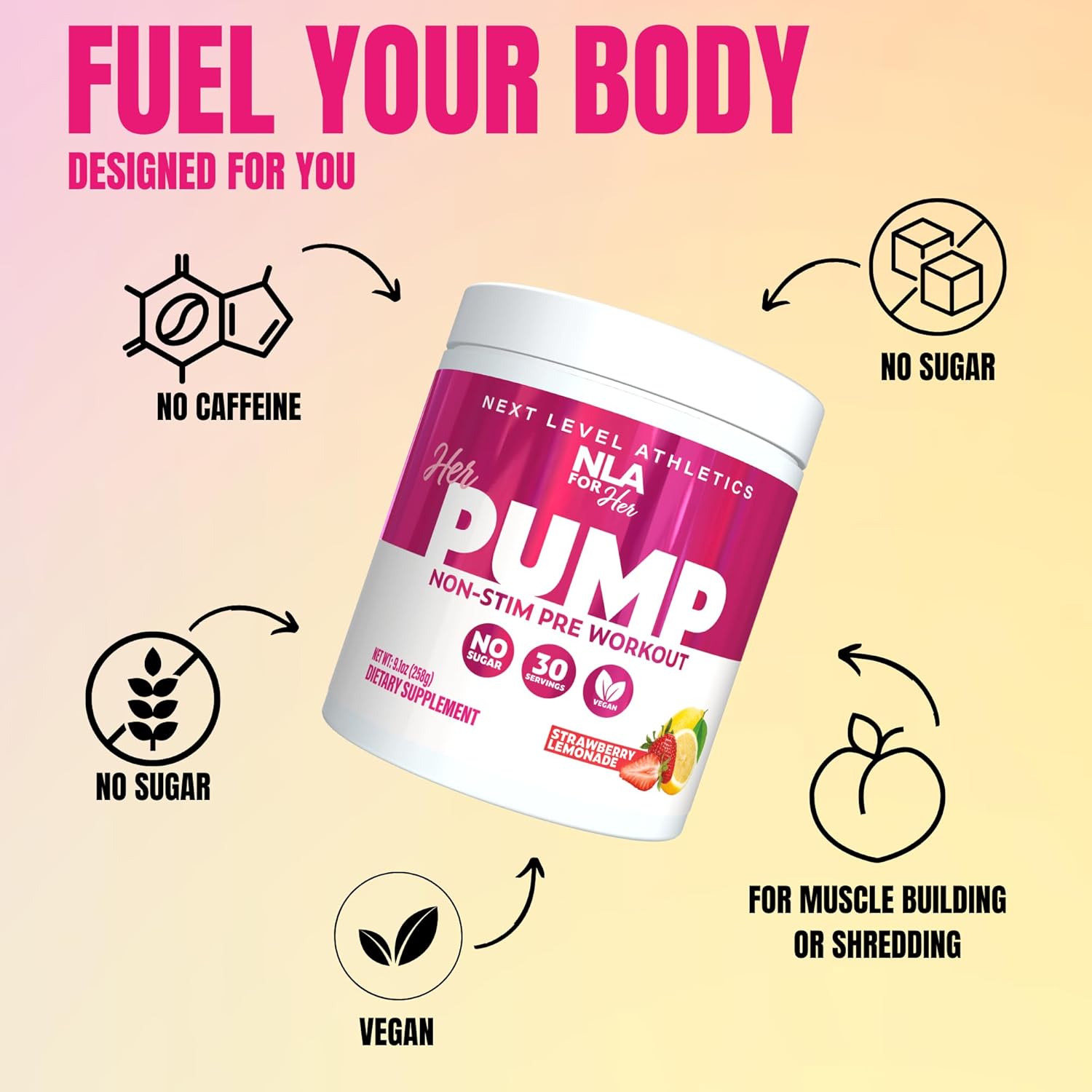 NLA for Her Pump Non-Stim Pre-Workout - Strawberry Lemonade (30 Servings) - Boost Blood Flow, Focus, Vascularity, Athletic Performance - No Crash! (Stim-Free, Vegan, GF, 15 Cals)