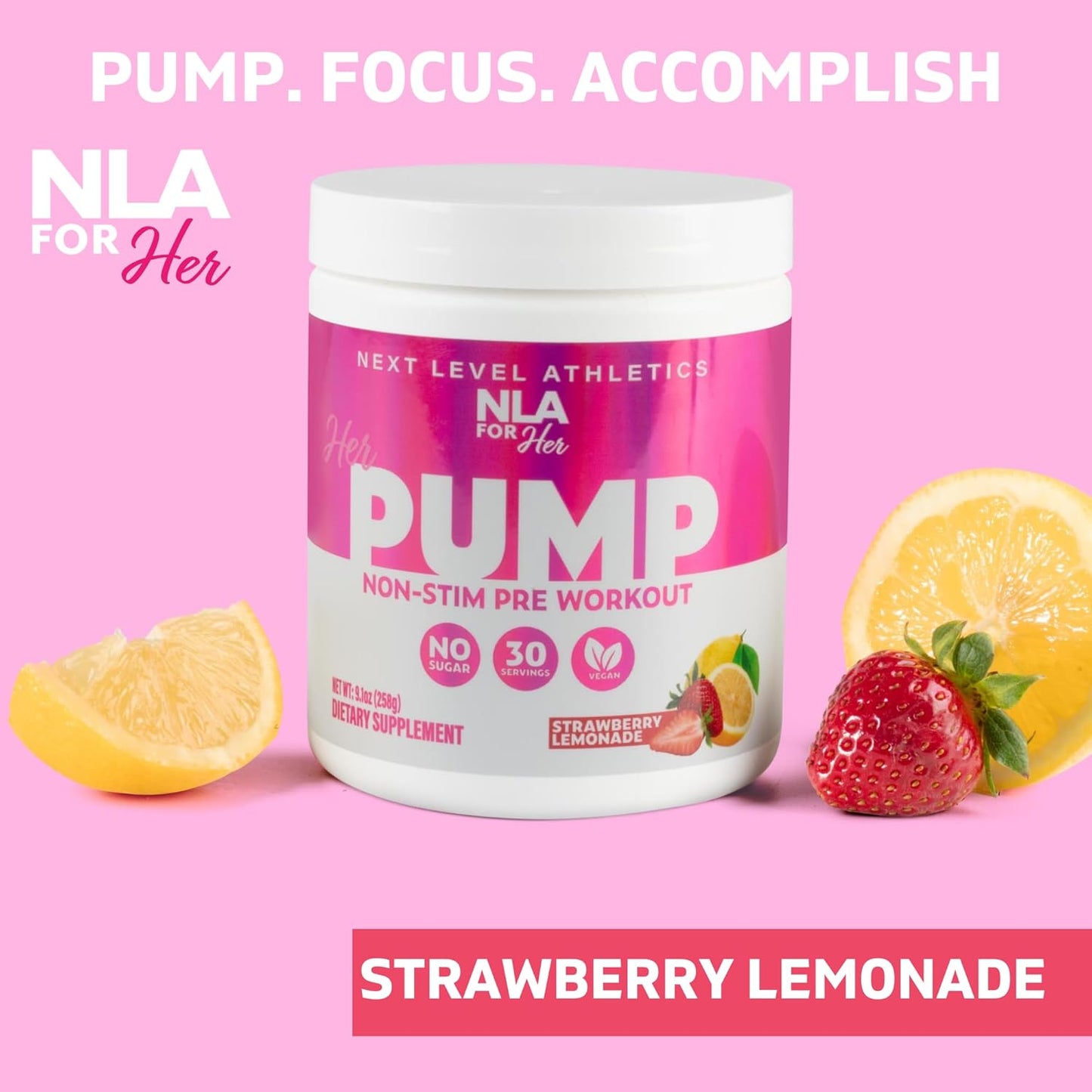 NLA for Her Pump Non-Stim Pre-Workout - Strawberry Lemonade (30 Servings) - Boost Blood Flow, Focus, Vascularity, Athletic Performance - No Crash! (Stim-Free, Vegan, GF, 15 Cals)