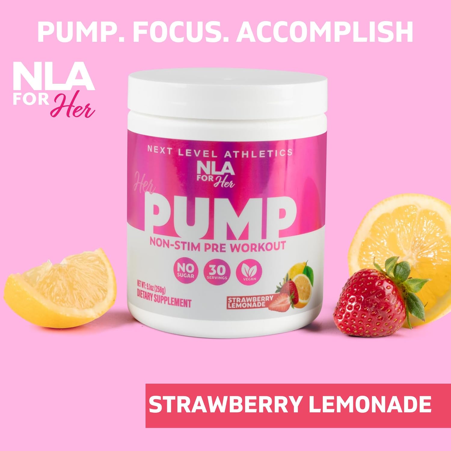 NLA for Her Pump Non-Stim Pre-Workout - Strawberry Lemonade (30 Servings) - Boost Blood Flow, Focus, Vascularity, Athletic Performance - No Crash! (Stim-Free, Vegan, GF, 15 Cals)
