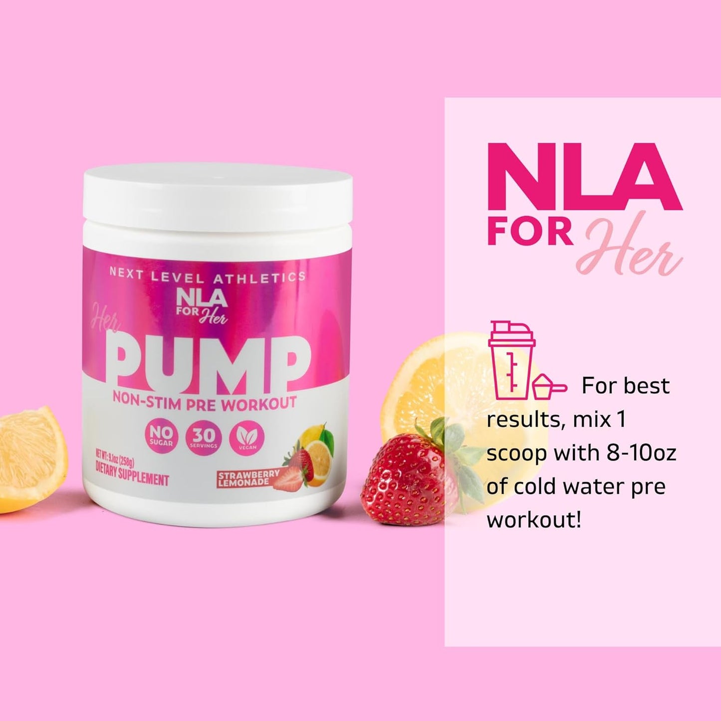 NLA for Her Pump Non-Stim Pre-Workout - Strawberry Lemonade (30 Servings) - Boost Blood Flow, Focus, Vascularity, Athletic Performance - No Crash! (Stim-Free, Vegan, GF, 15 Cals)