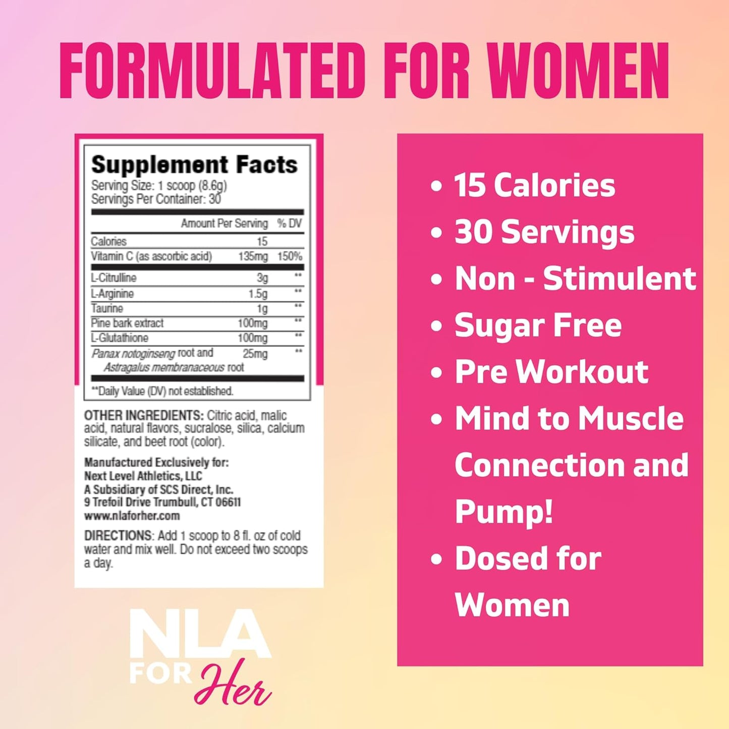 NLA for Her Pump Non-Stim Pre-Workout - Strawberry Lemonade (30 Servings) - Boost Blood Flow, Focus, Vascularity, Athletic Performance - No Crash! (Stim-Free, Vegan, GF, 15 Cals)