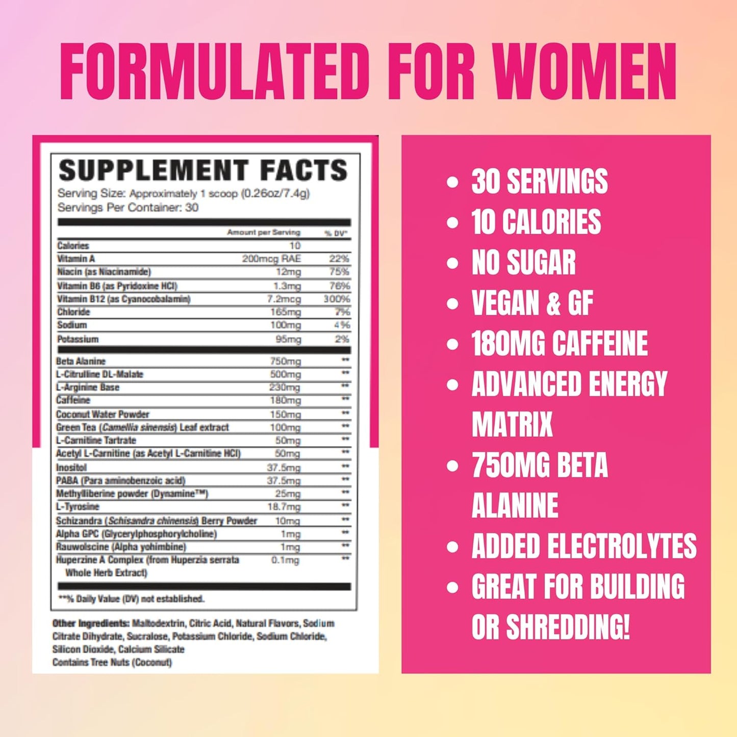 NLA for Her Uplift MAX Pre-Workout Energy (Sour Peach Rings) - 30 Servings - Clean Energy Boost for Women, Supports Athletic Performance, Fast Twitch Muscle Activation - Caffeine, Vegan, GF, Low Calorie