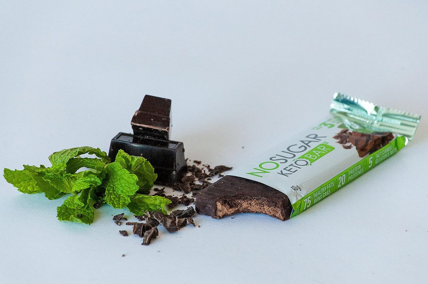 No Sugar Keto Bar Snack - Chocolate Mint Flavor, Low Carb & Keto Friendly (12 Bars, 1.41oz Each)