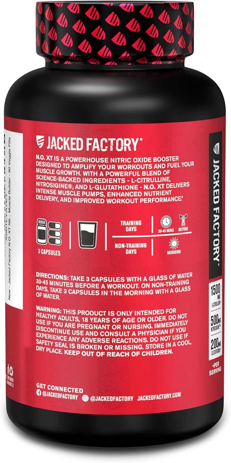 N.O. XT Nitric Oxide Supplements for Men - Muscle Pump & Vascularity Booster - Pre Workout Muscle Builder - 90 Capsules