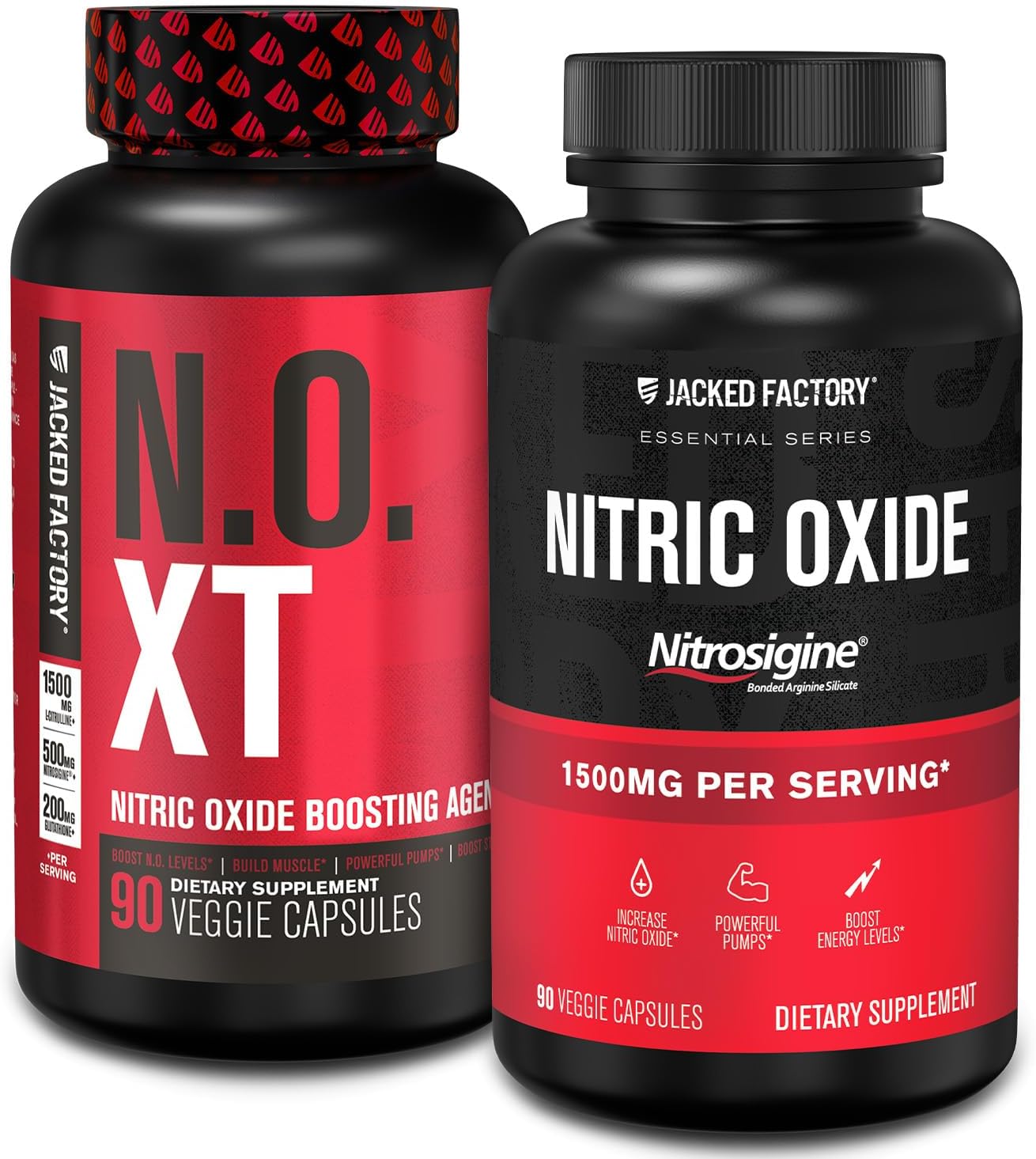 N.O. XT & Nitrosigine Nitric Oxide Supplements Combo for Muscle Growth, Pumps, Vascularity & Energy - 90 Capsules each
