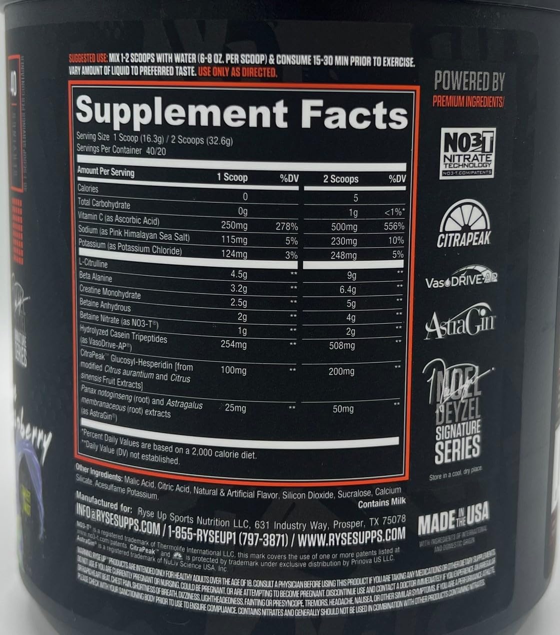 Noel Deyzel Non Stim Pre Workout Supplement | RYSE Signature Series Pump Daddy V2 | Citrulline, Beta Alanine, Creatine | 40 Servings (Blue Raspberry)