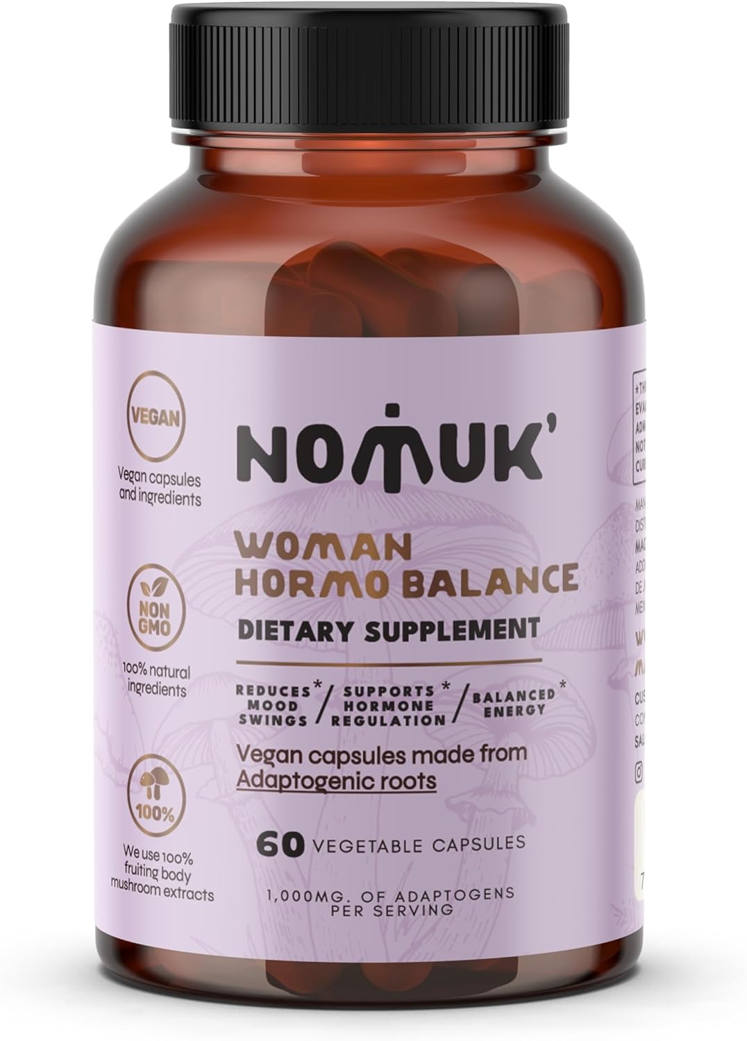 Nomuk Woman Hormone Balance Capsules with Shatavari, Schisandra, Maca, Ginseng, and Mushroom Extract for Women's Health - 60 Capsules