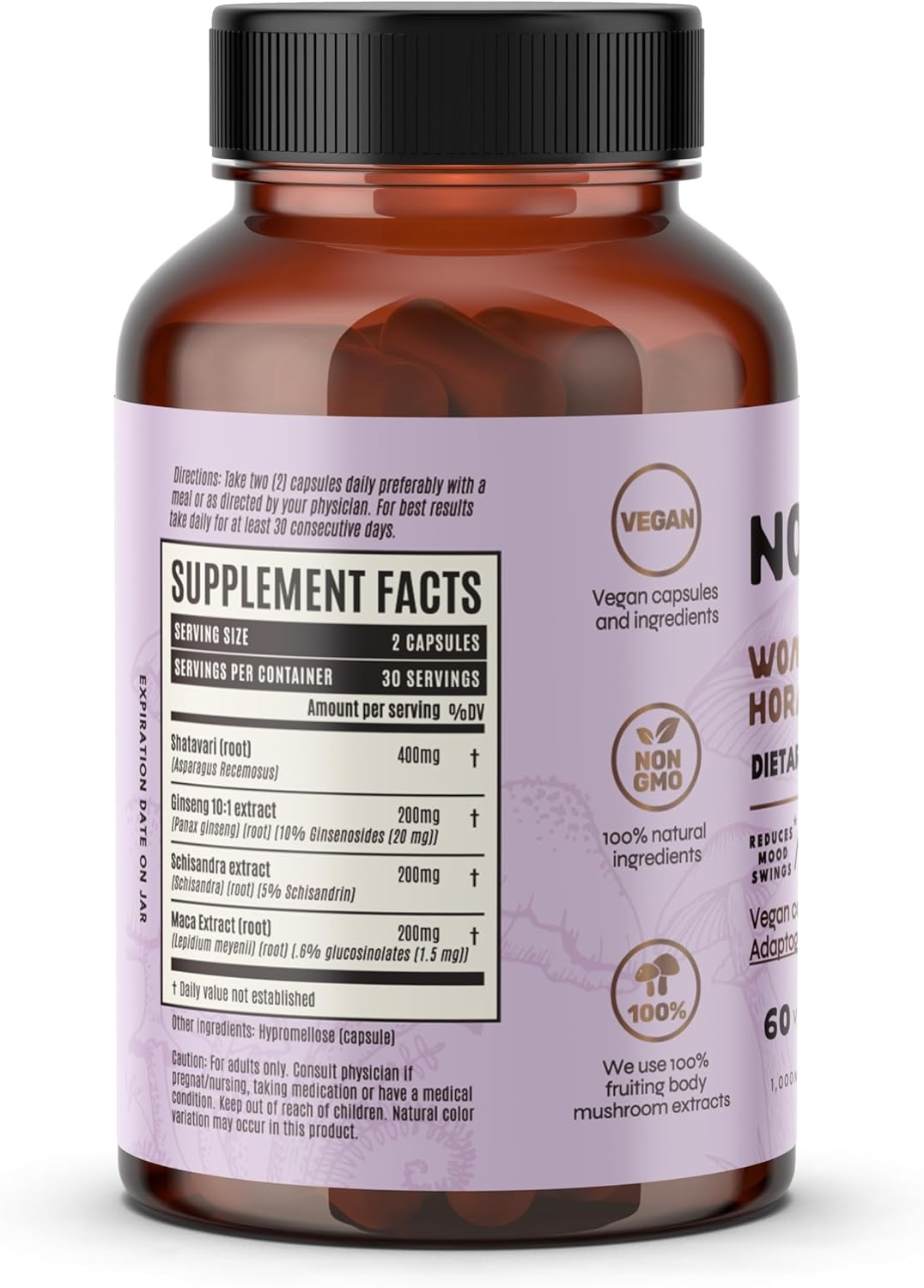 Nomuk Woman Hormone Balance Capsules with Shatavari, Schisandra, Maca, Ginseng, and Mushroom Extract for Women's Health - 60 Capsules