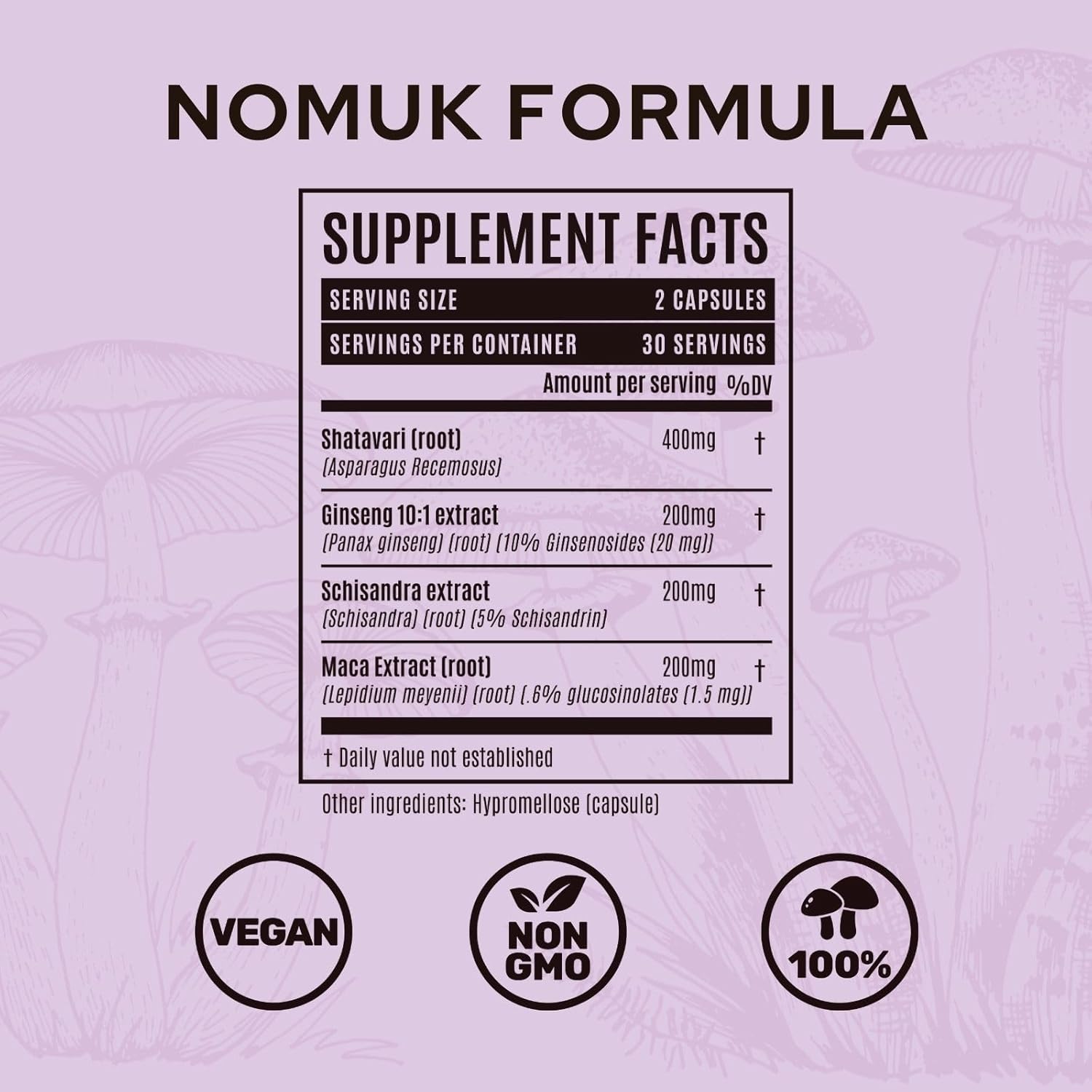 Nomuk Woman Hormone Balance Capsules with Shatavari, Schisandra, Maca, Ginseng, and Mushroom Extract for Women's Health - 60 Capsules