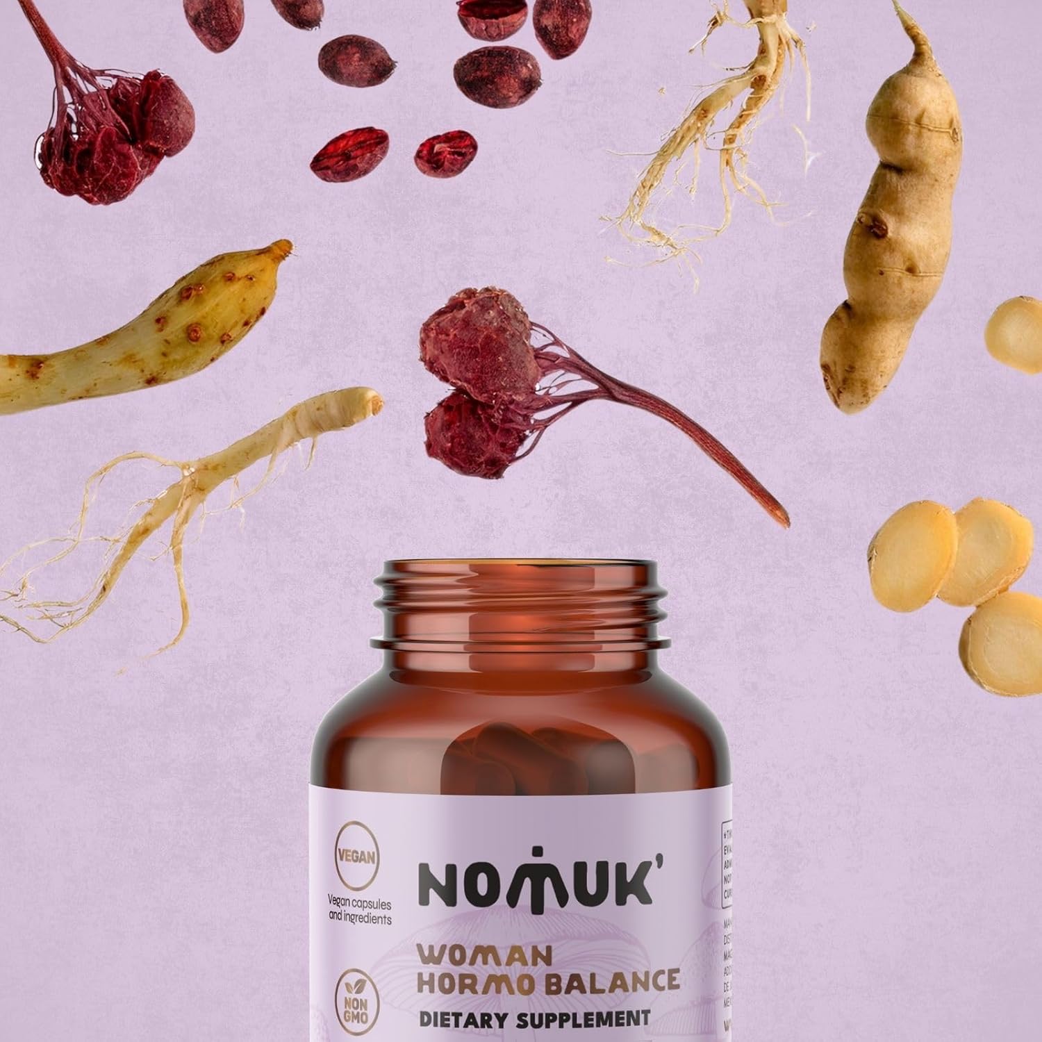 Nomuk Woman Hormone Balance Capsules with Shatavari, Schisandra, Maca, Ginseng, and Mushroom Extract for Women's Health - 60 Capsules