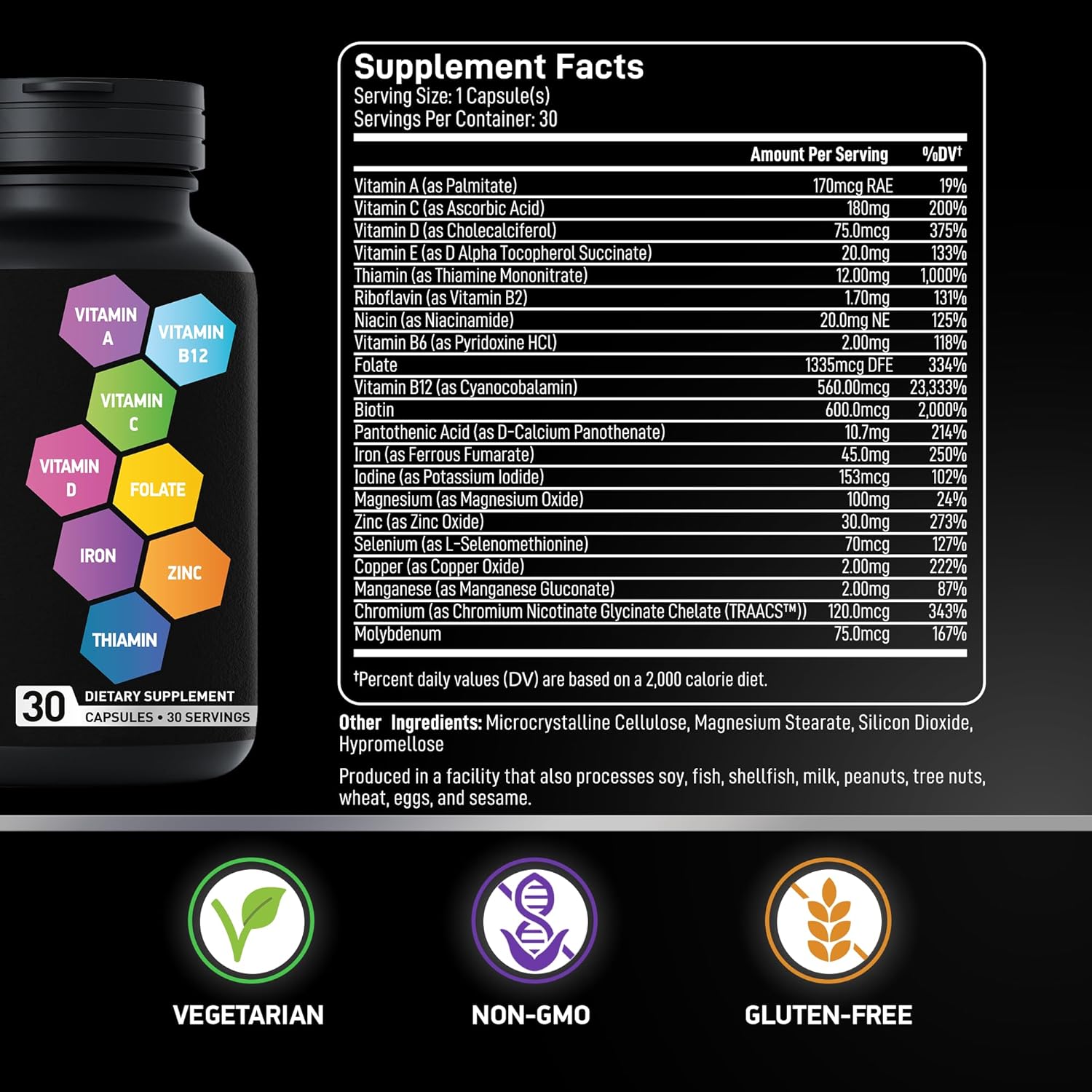 Non-GMO Bariatric Multivitamin with Iron - One a Day Post Gastric Bypass and Sleeve Vitamin for Men & Women - Gluten-Free, 30 Capsules