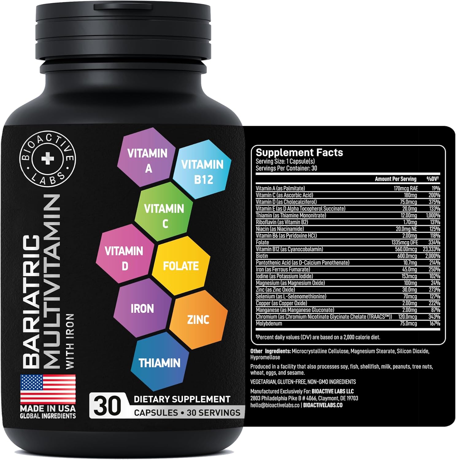 Non-GMO Bariatric Multivitamin with Iron - One a Day Post Gastric Bypass and Sleeve Vitamin for Men & Women - Gluten-Free, 30 Capsules