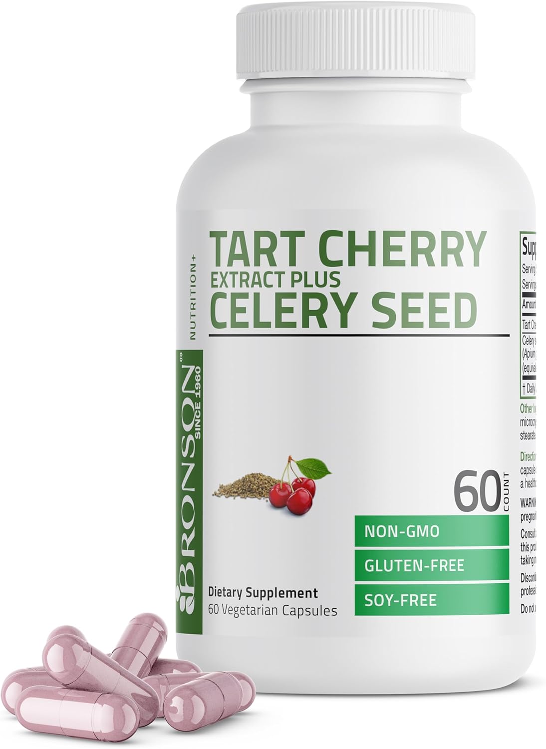 Non-GMO Bronson Tart Cherry Extract & Celery Seed Capsules for Uric Acid Cleanse, Joint Mobility & Muscle Recovery - 60 Capsules
