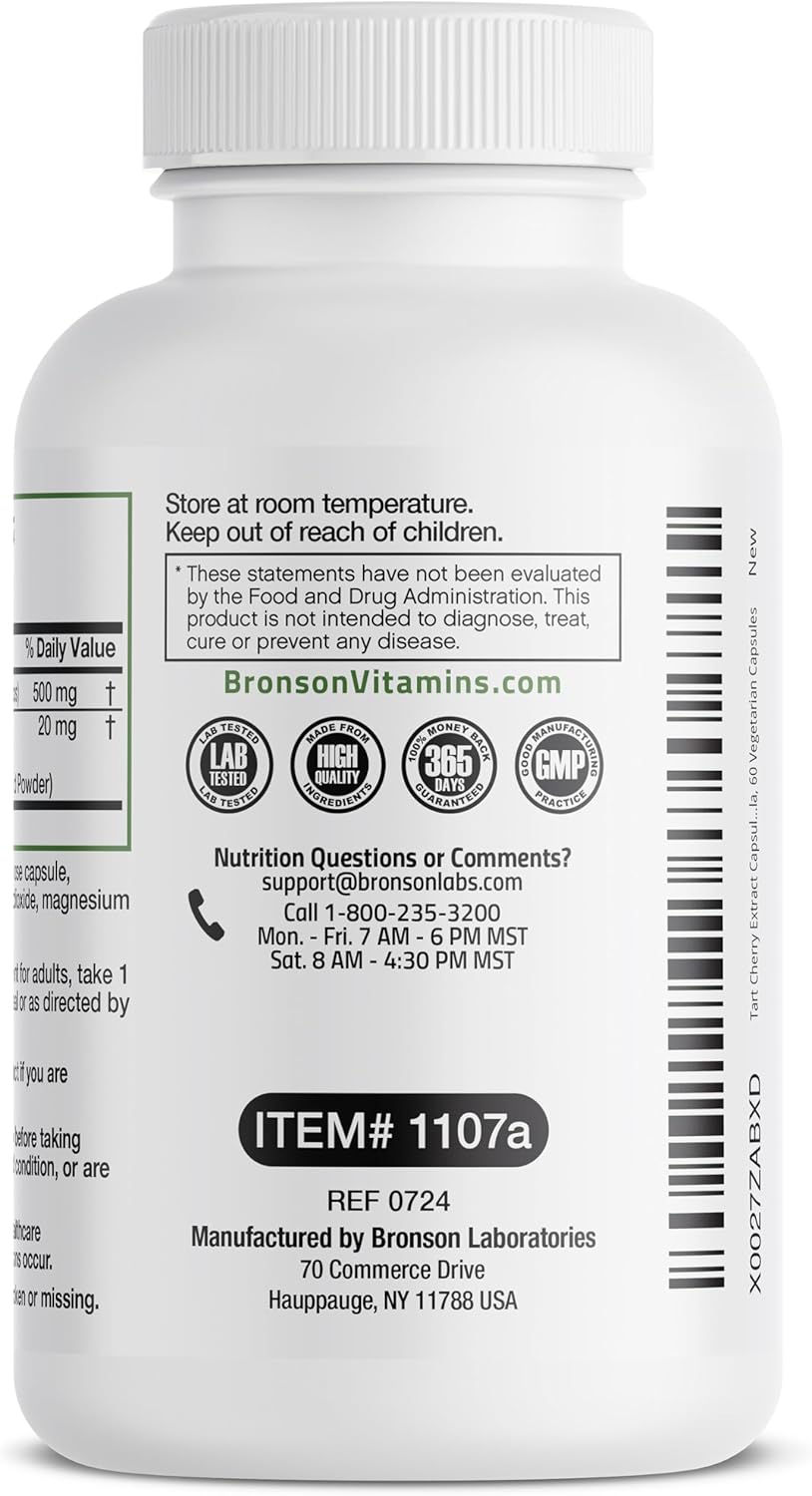 Non-GMO Bronson Tart Cherry Extract & Celery Seed Capsules for Uric Acid Cleanse, Joint Mobility & Muscle Recovery - 60 Capsules