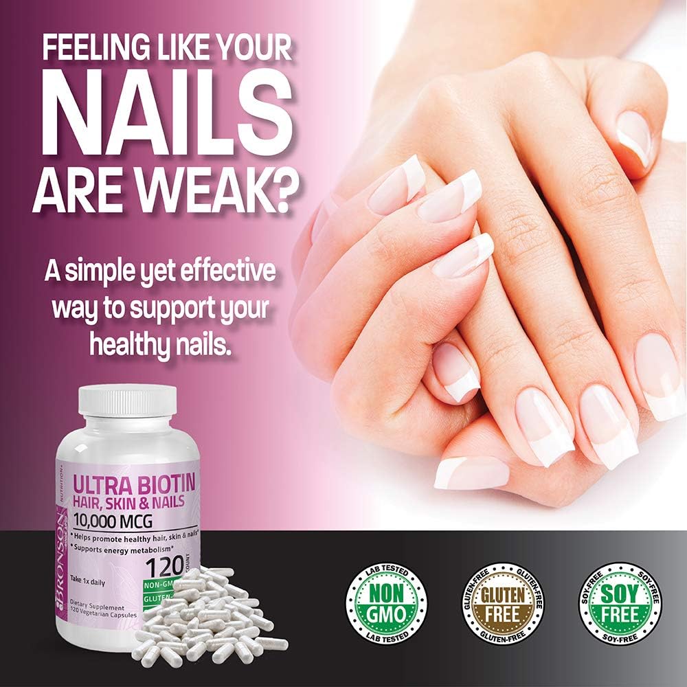 Non-GMO Bronson Ultra Biotin 10,000 Mcg Supplement for Hair Skin and Nails - 120 Vegetarian Capsules