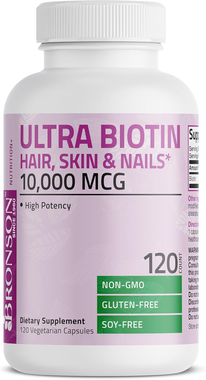 Non-GMO Bronson Ultra Biotin 10,000 Mcg Supplement for Hair Skin and Nails - 120 Vegetarian Capsules