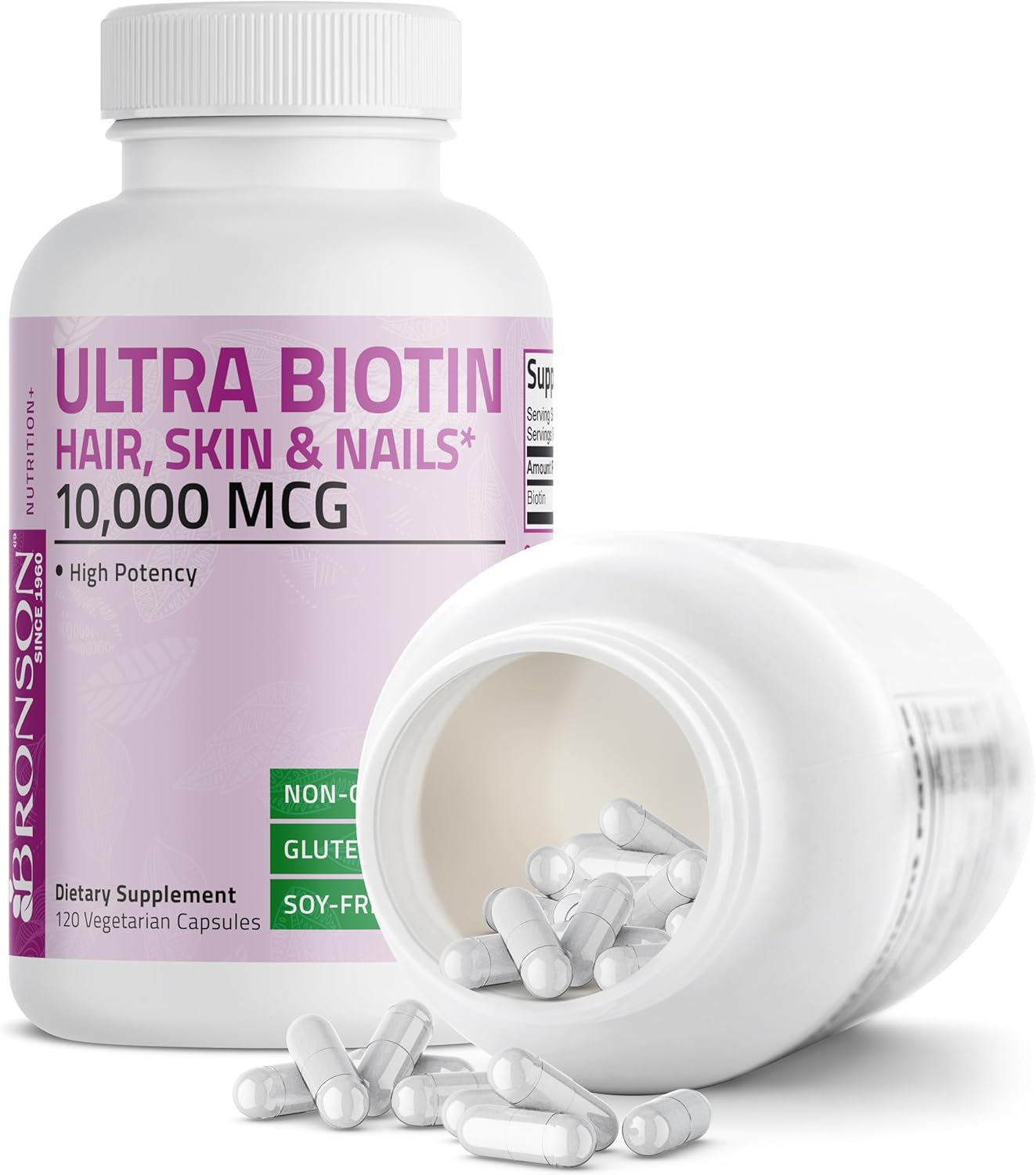 Non-GMO Bronson Ultra Biotin 10,000 Mcg Supplement for Hair Skin and Nails - 120 Vegetarian Capsules