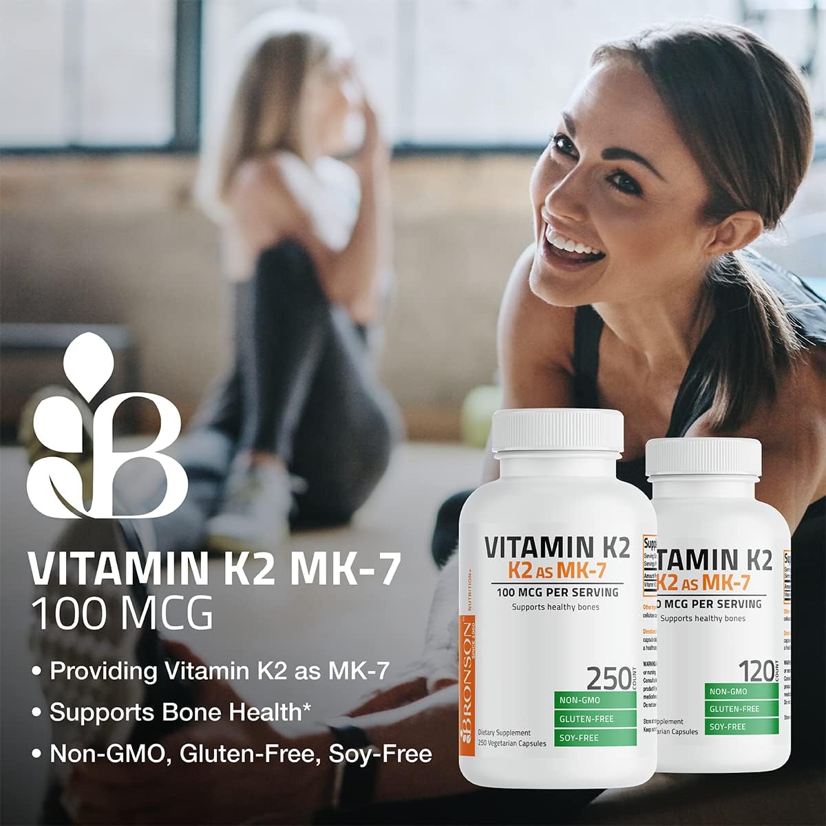 Non-GMO Bronson Vitamin K2 MK-7 Menaquinone Supplement 100 mcg - 120 Capsules