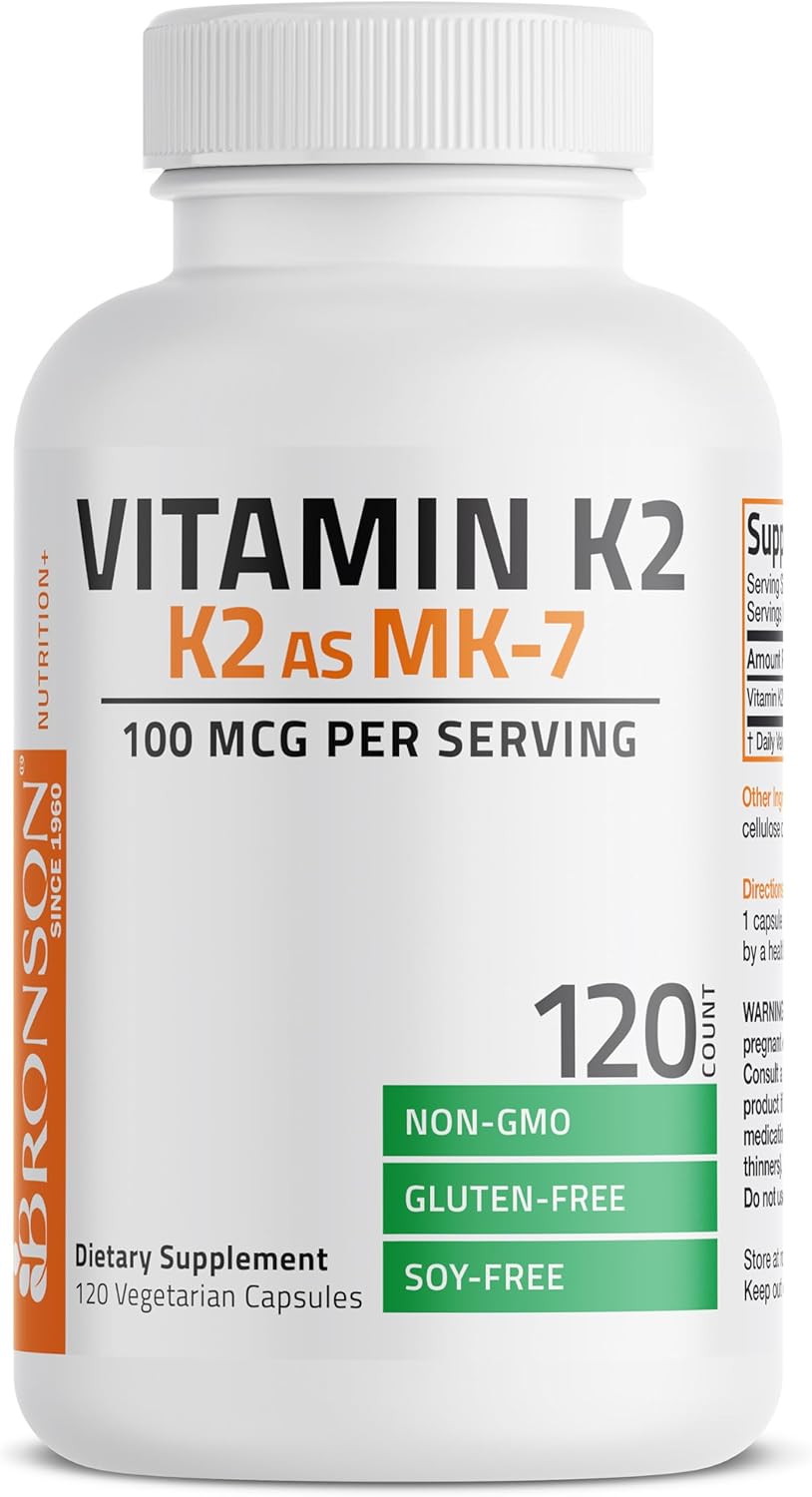 Non-GMO Bronson Vitamin K2 MK-7 Menaquinone Supplement 100 mcg - 120 Capsules