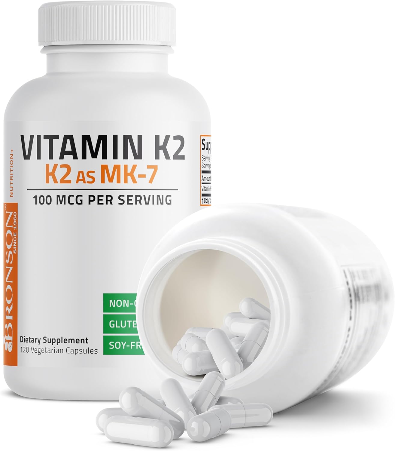 Non-GMO Bronson Vitamin K2 MK-7 Menaquinone Supplement 100 mcg - 120 Capsules