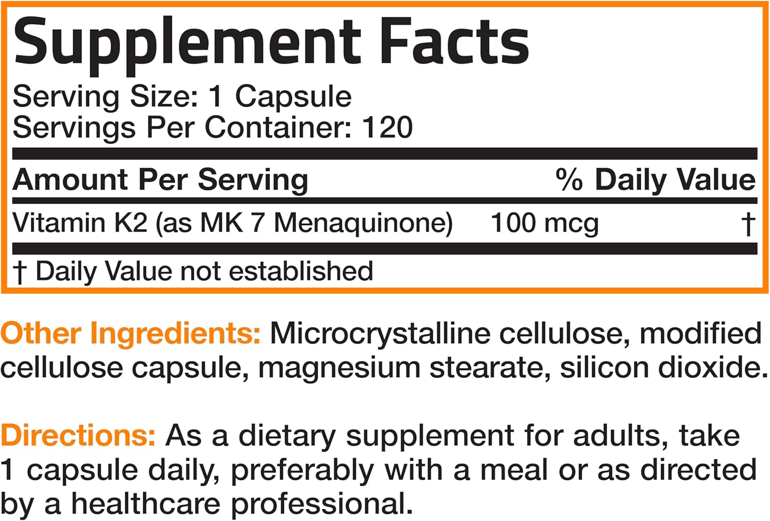 Non-GMO Bronson Vitamin K2 MK-7 Menaquinone Supplement 100 mcg - 120 Capsules