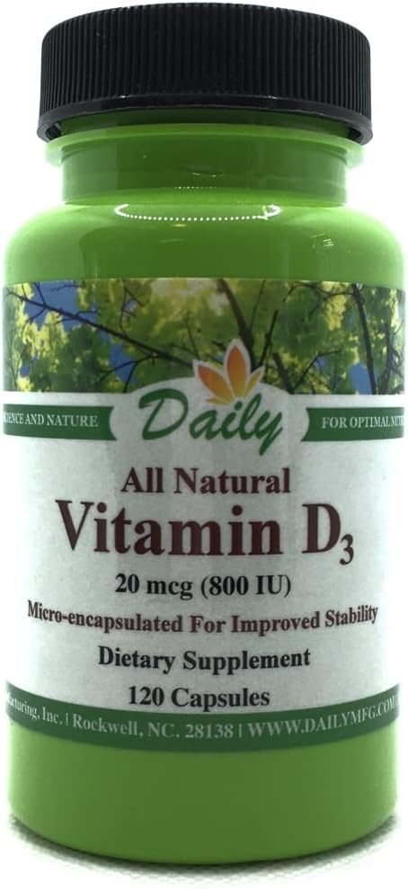 Non-GMO Certified Kosher Vitamin D3 800 IU (20 mcg) Vegetarian Capsules - 120 Count