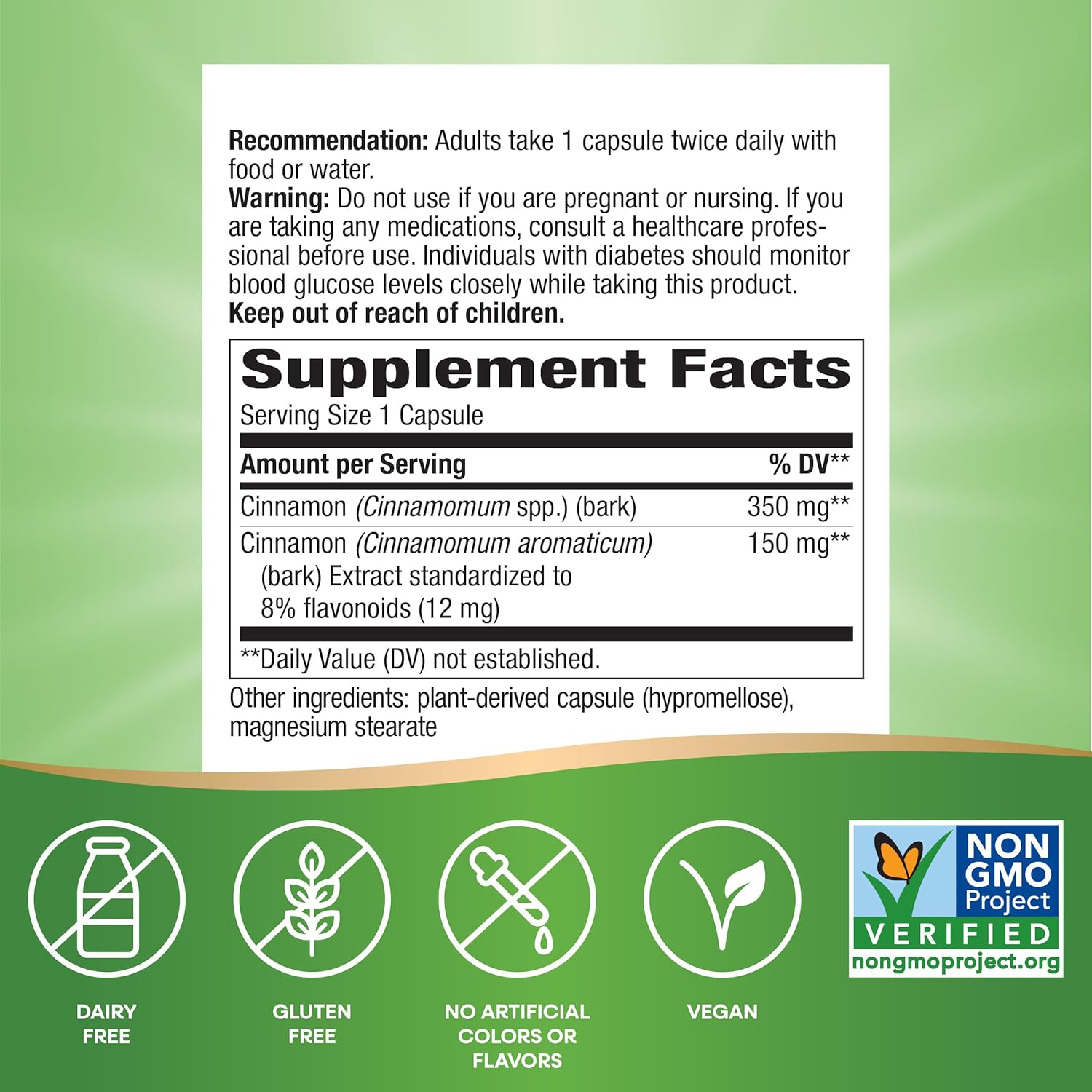 Non-GMO Cinnamon Extract Capsules - Supports Carb Metabolism - 8% Flavonoids - 240 Vegan Capsules