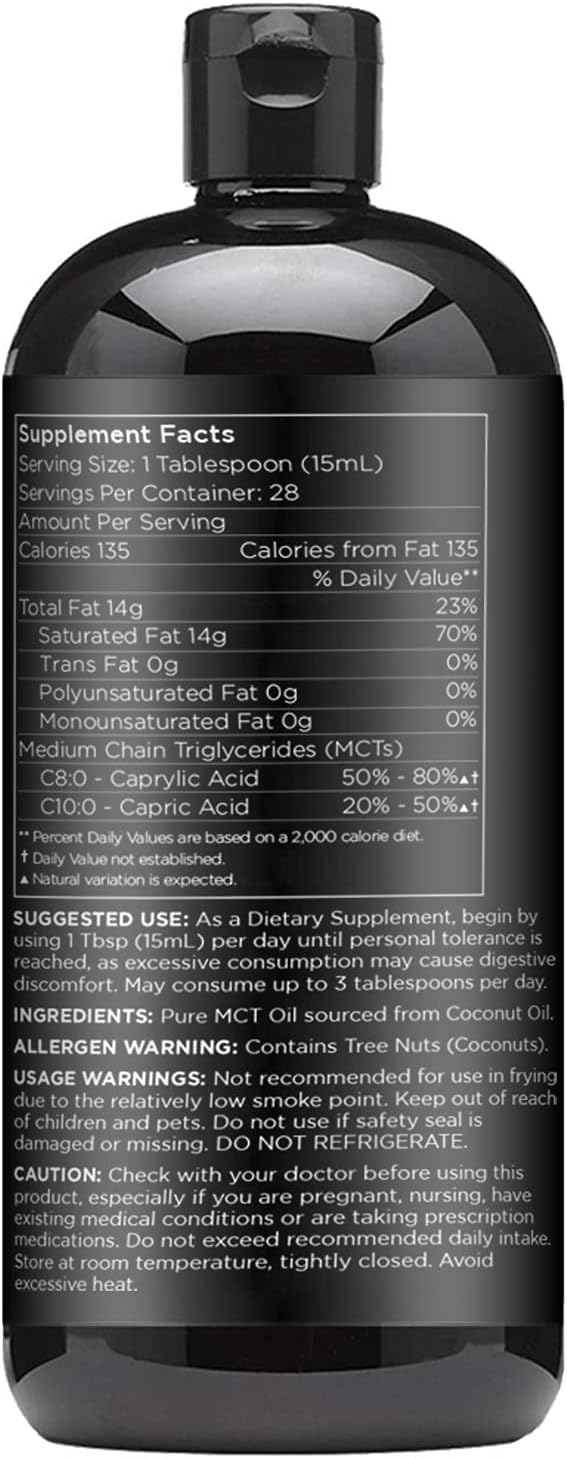 Non-GMO Coconut-Made Radha Beauty Premium MCT Oil - 15.8oz. Keto, Paleo, Gluten-Free, Vegan Approved