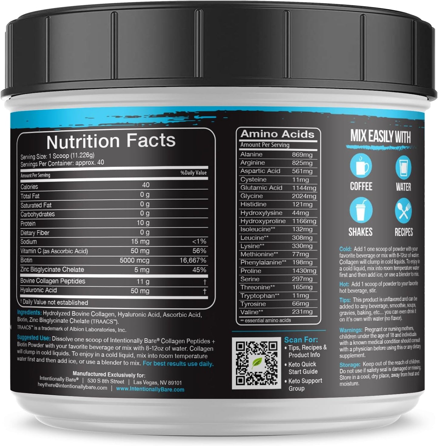 Non-GMO Collagen Peptides Powder with Biotin, Hyaluronic Acid - Grass Fed Protein Powder - Keto Friendly - 40 Servings