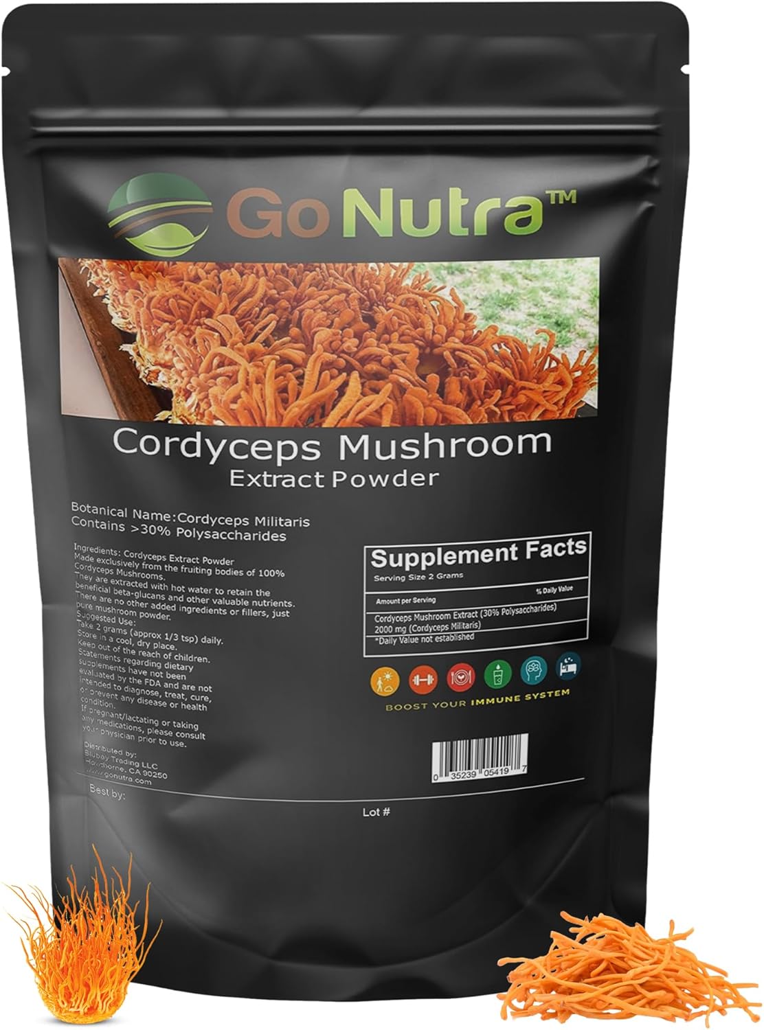 Non-GMO Cordyceps Mushroom Powder Extract | 30% Polysaccharides | Pure 8 oz. (225g)