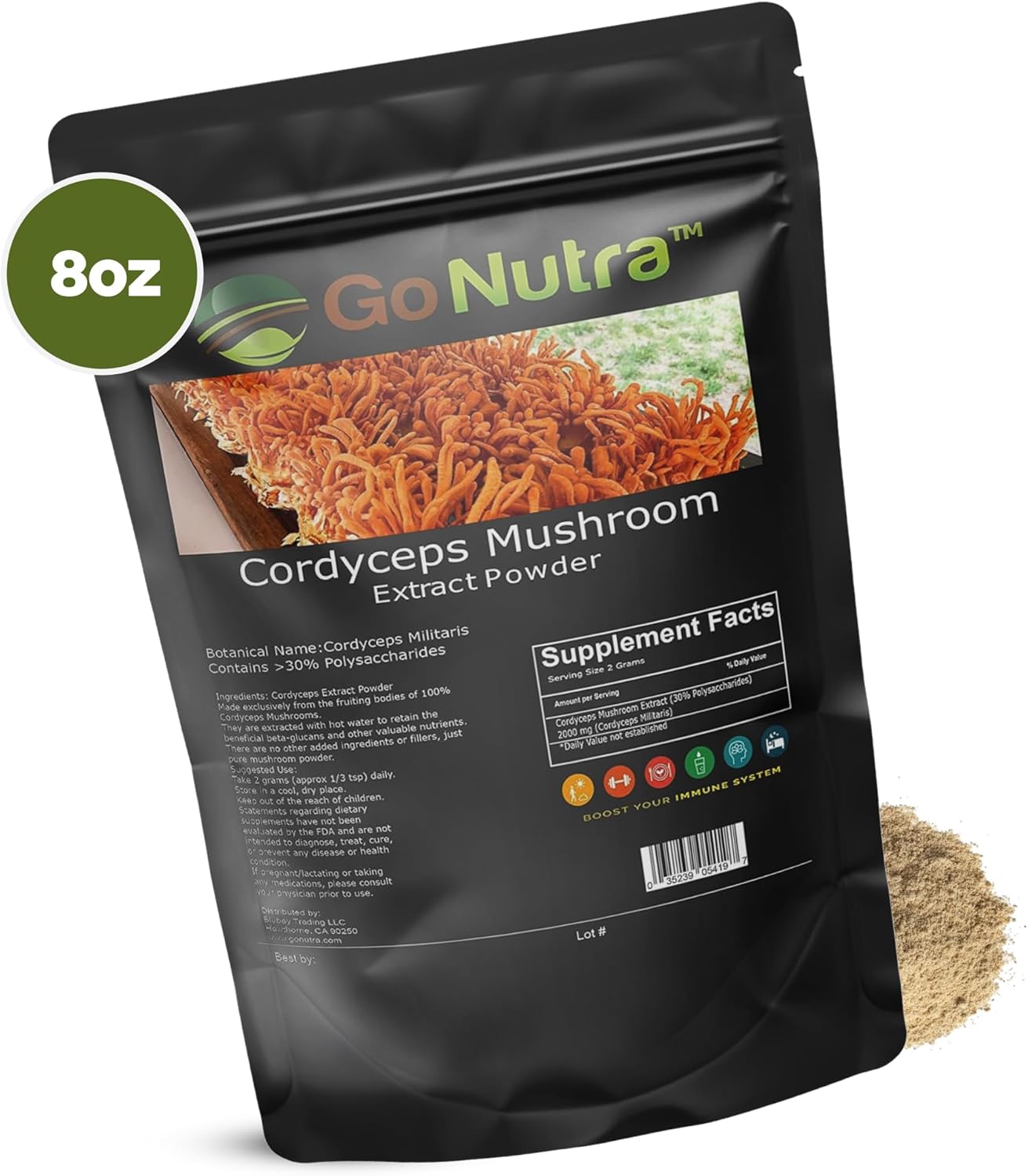 Non-GMO Cordyceps Mushroom Powder Extract | 30% Polysaccharides | Pure 8 oz. (225g)