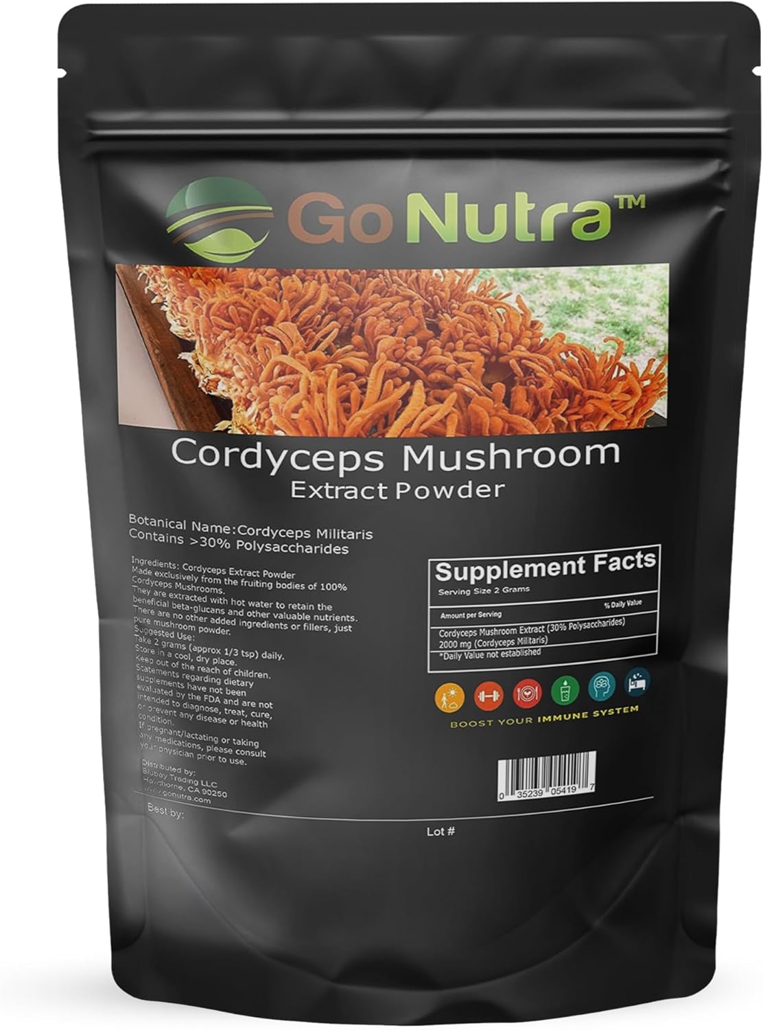 Non-GMO Cordyceps Mushroom Powder Extract | 30% Polysaccharides | Pure 8 oz. (225g)