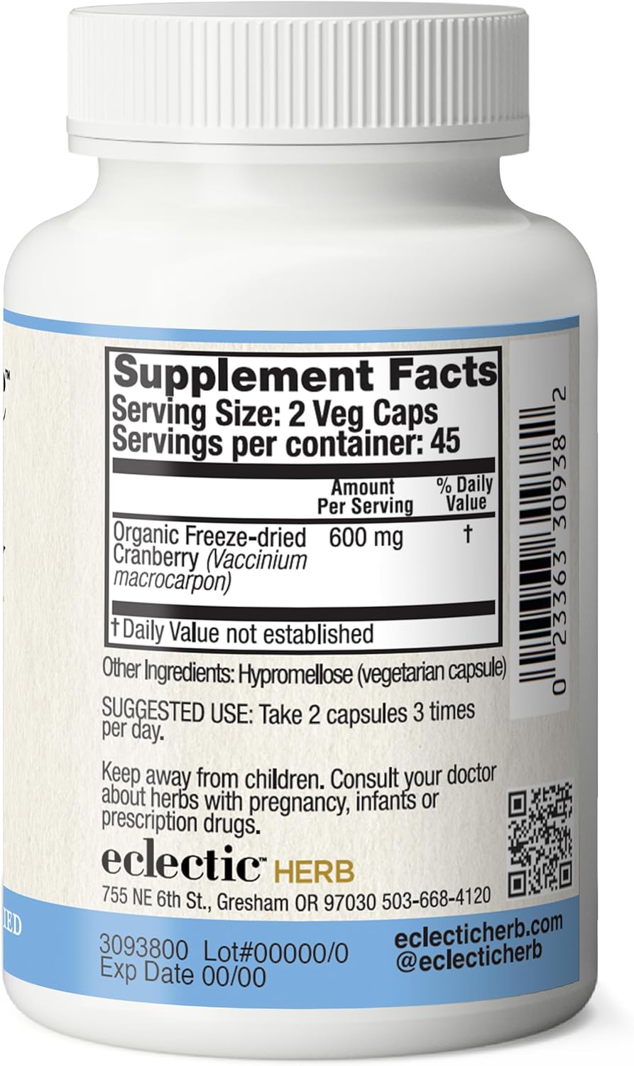 Non-GMO Cranberry Capsules for Urinary Tract Health - 90 Count (300mg) | Raw Freeze-Dried by ECLECTIC INSTITUTE