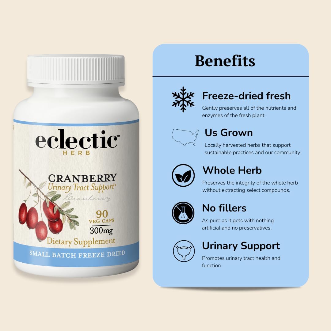Non-GMO Cranberry Capsules for Urinary Tract Health - 90 Count (300mg) | Raw Freeze-Dried by ECLECTIC INSTITUTE