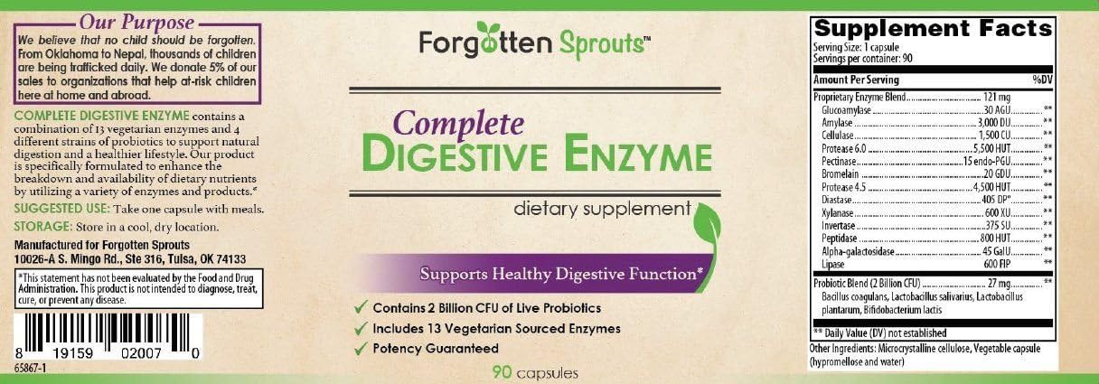 Non-GMO Digestive Enzyme with 2 Billion Probiotics - 13 Vegetarian Sourced Enzymes - 90 Capsules - Dietary Supplement