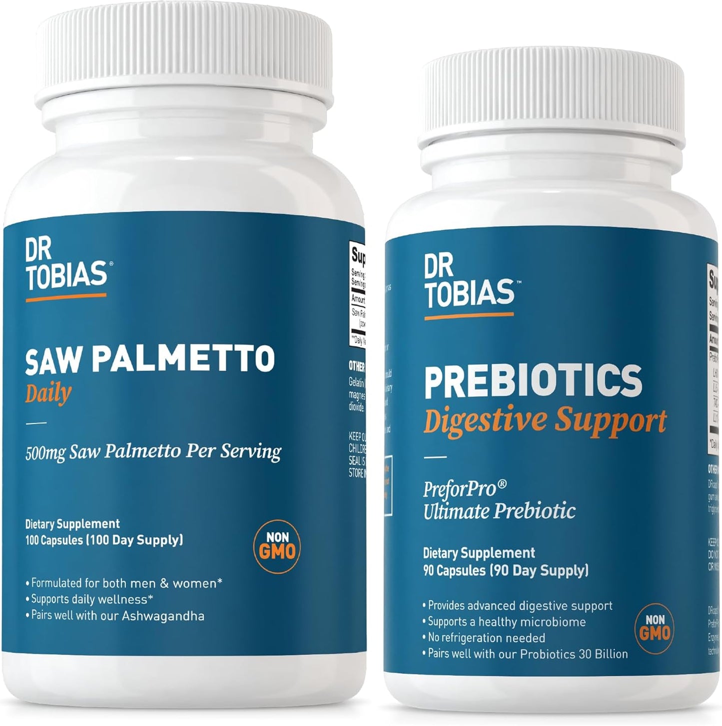 Non-GMO Dr. Tobias Saw Palmetto Daily Prebiotics for Urinary Health, Digestive Support, and Hormonal Wellness in Men & Women