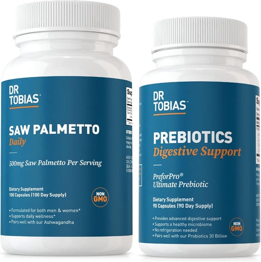 Non-GMO Dr. Tobias Saw Palmetto Daily Prebiotics for Urinary Health, Digestive Support, and Hormonal Wellness in Men & Women
